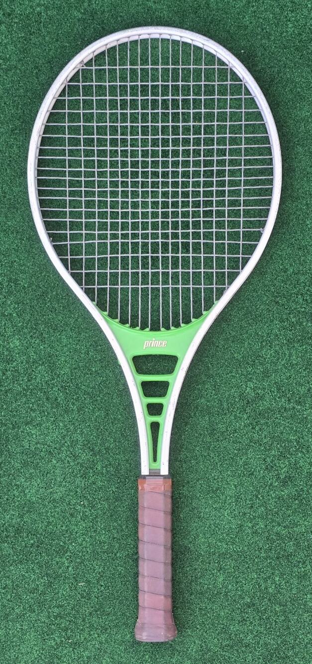Vintage 80's Prince Classic Green & Silver Tennis Racquet, 4 1/4" Grip 72 Lbs.